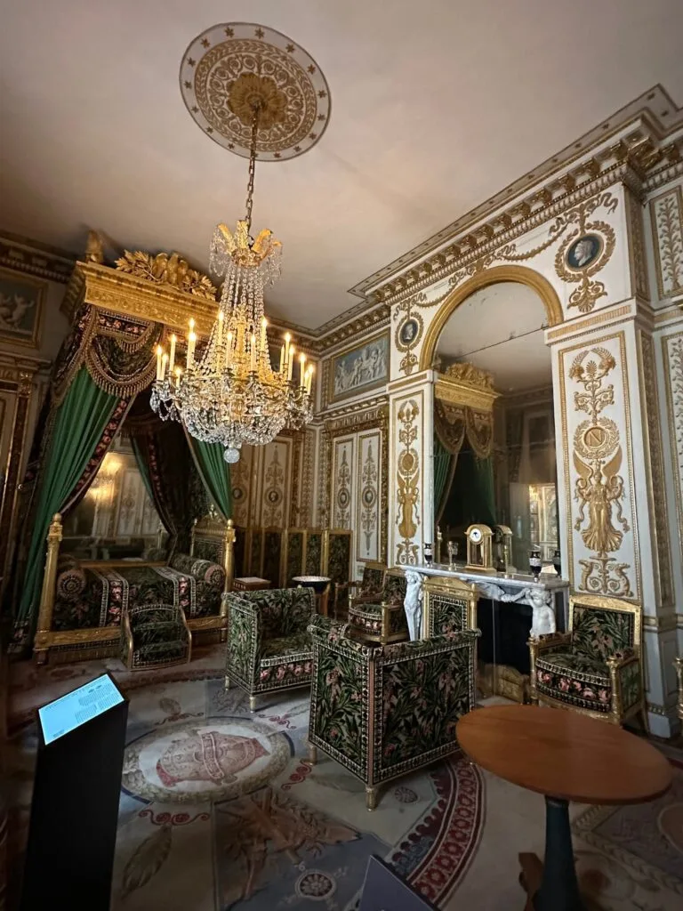 The gilded Imperial Salon at Fontainebleau with a crystal chandelier