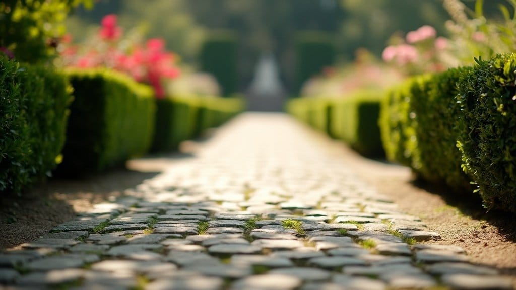 Allée pavée dans les jardins du château de Fontainebleau