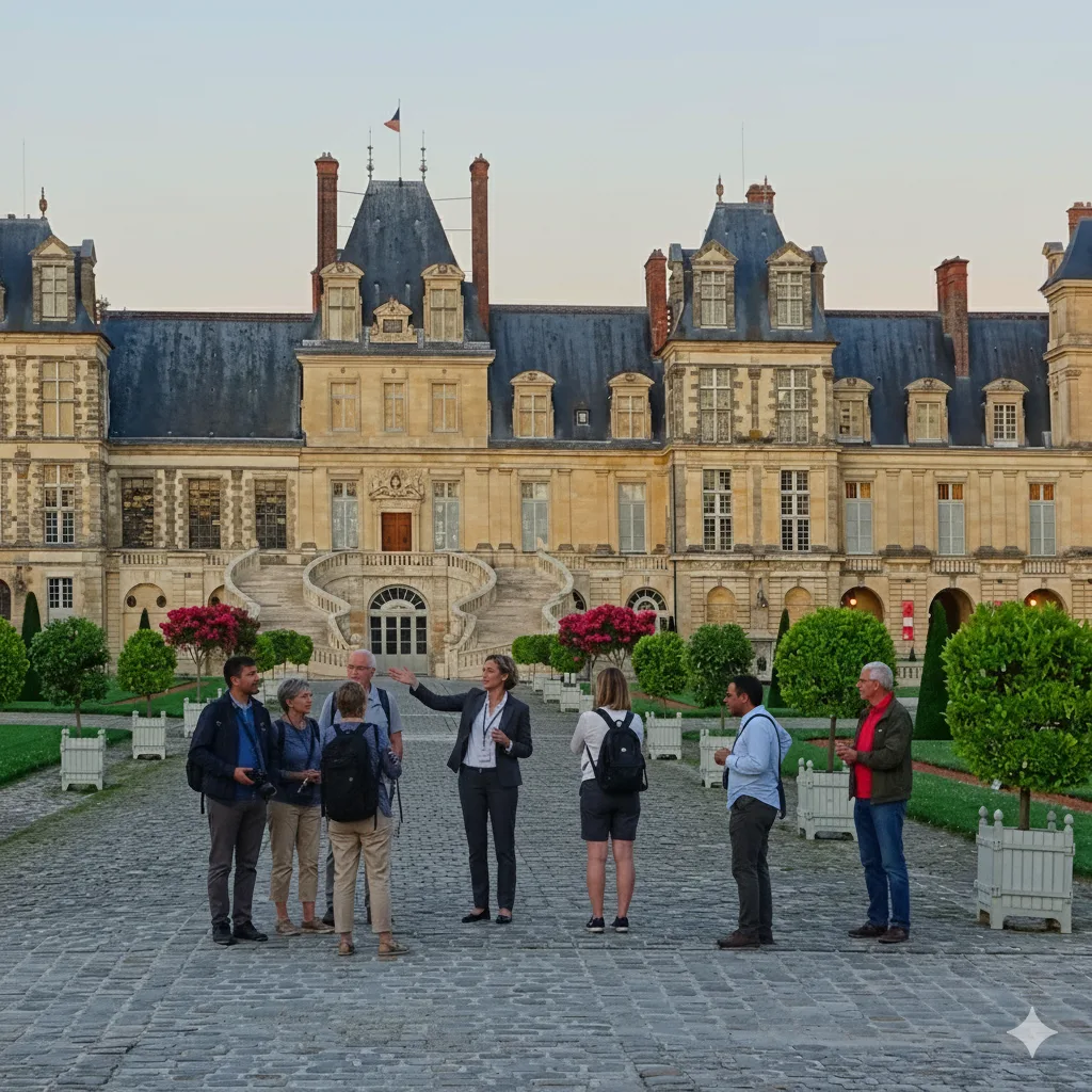Visite guidée au château de Fontainebleau, France.