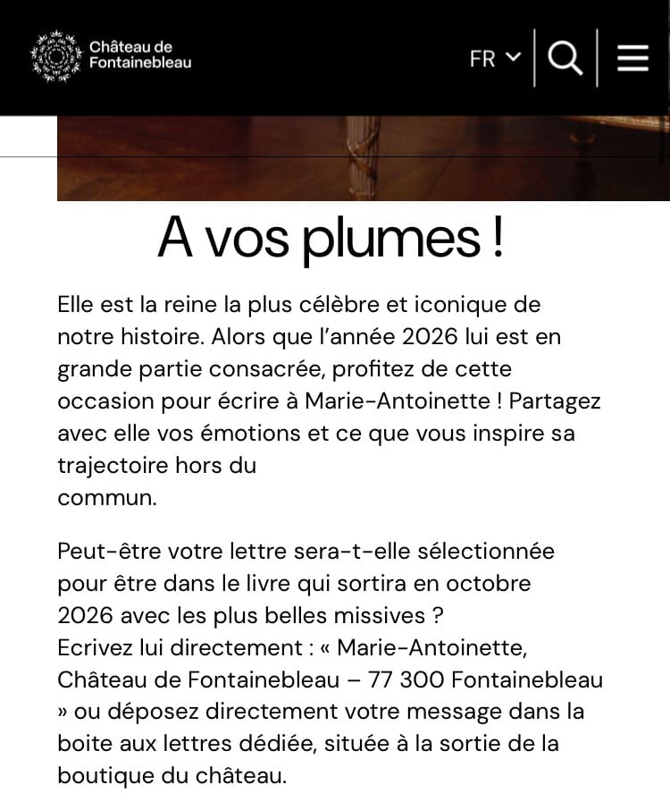 À vos plumes activity at the Château de Fontainebleau, a space dedicated to writing a letter to Marie-Antoinette
