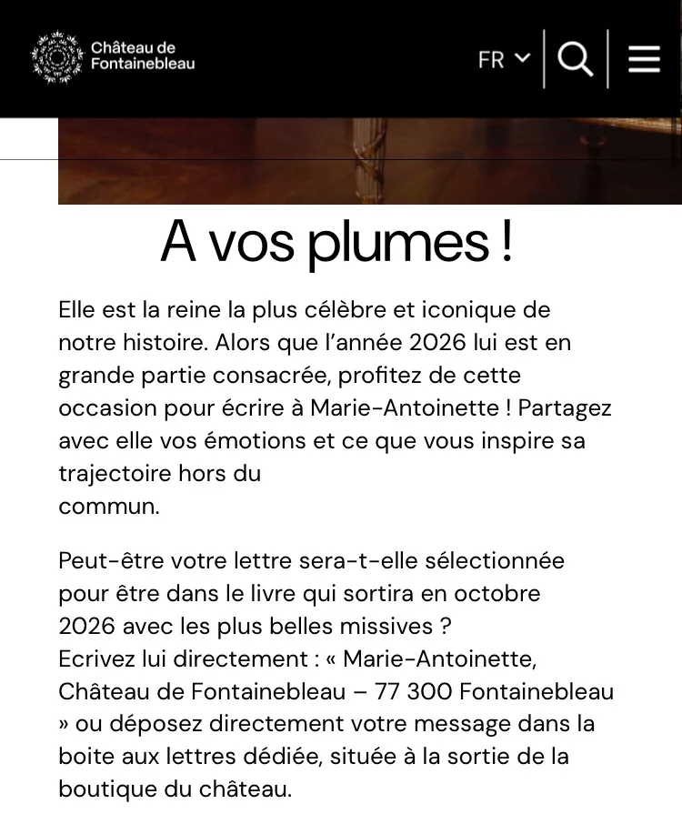 À vos plumes activity at the Château de Fontainebleau, a space dedicated to writing a letter to Marie-Antoinette
