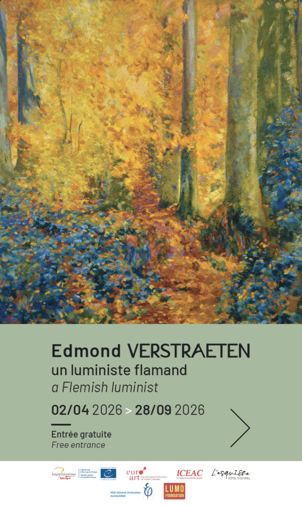 Affiche exposition Edmond Verstraeten, peintre luministe flamand, à L'Esquisse Barbizon