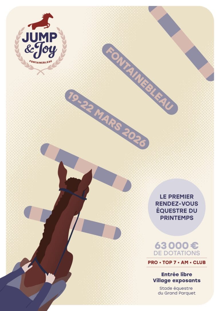 Plakat Jump and Joy Fontainebleau, erstes Reitsporttreffen im Frühling, 19.-22. März 2026, 63.000 Euro Dotierung