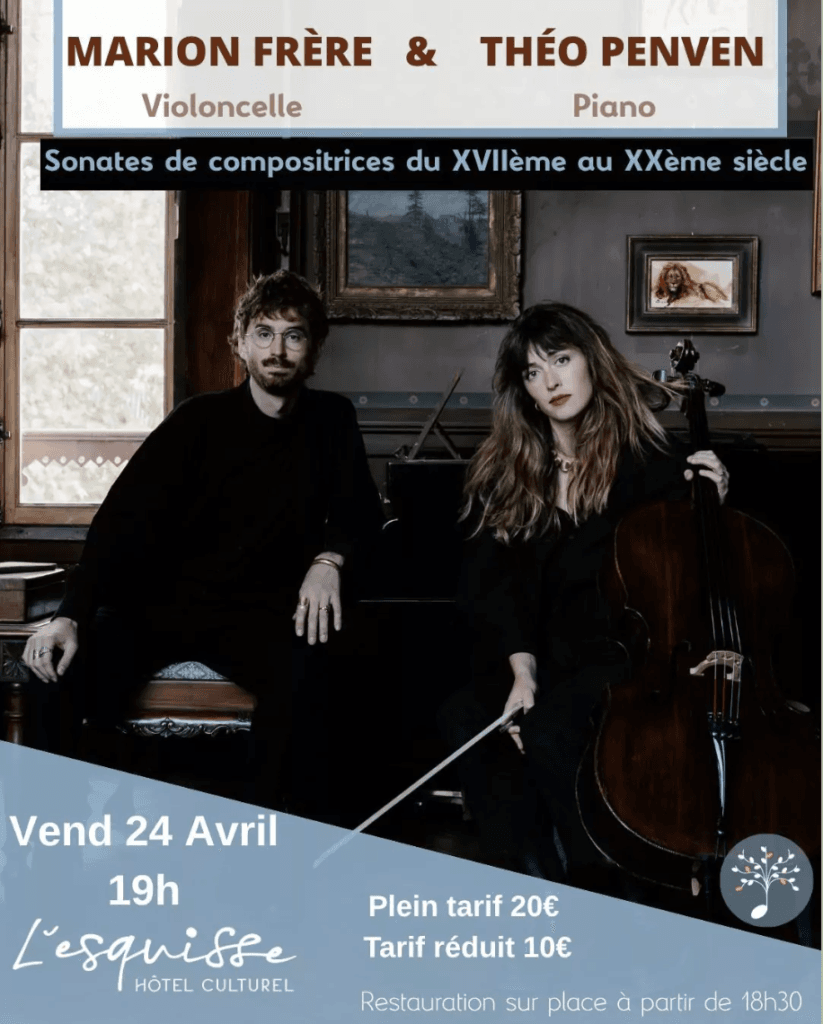 Marion Frère and Théo Penven piano cello concert at L'Esquisse Barbizon - 24 April 2026