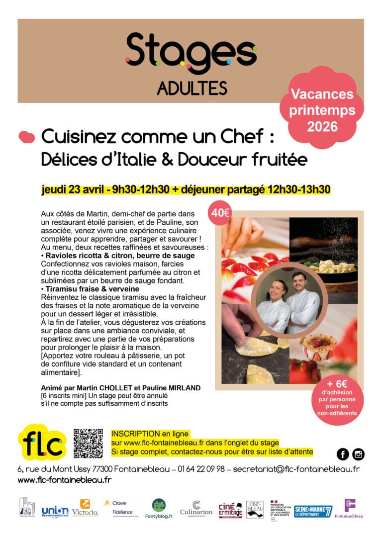 Stage FLC Cuisinez comme un chef — Fontainebleau 23 avril 2026