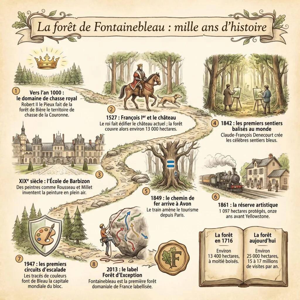 Infographie : mille ans d'histoire de la forêt de Fontainebleau, de la forêt royale au label Forêt d'Exception