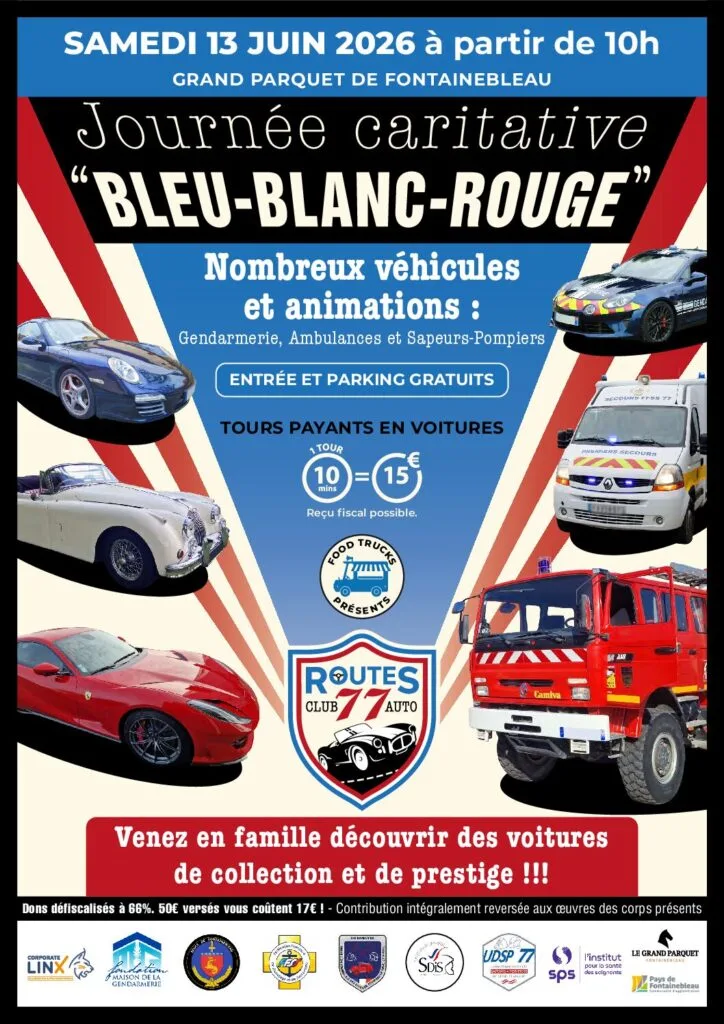 Affiche de la journée caritative Bleu Blanc Rouge au Grand Parquet de Fontainebleau, 13 juin 2026