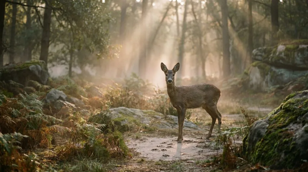 Chevreuil dans la forêt de Fontainebleau au petit matin