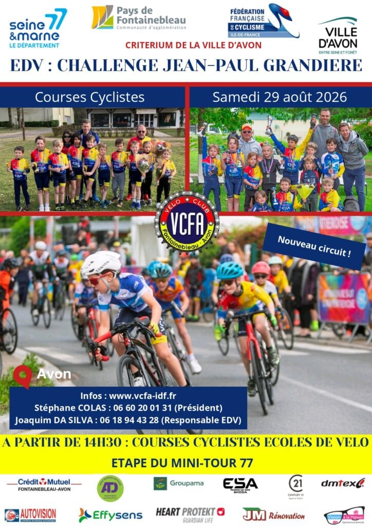Affiche du Critérium cycliste de la Ville d'Avon, Challenge Jean-Paul Grandière, 29 août 2026