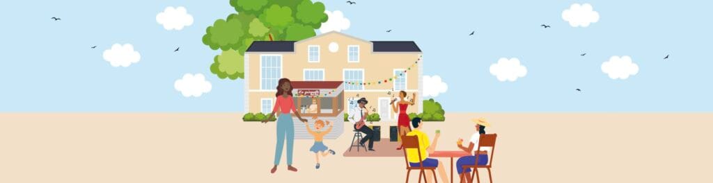 Affiche des Mercredis de Bel-Ébat 2026, concerts gratuits à la guinguette d'Avon
