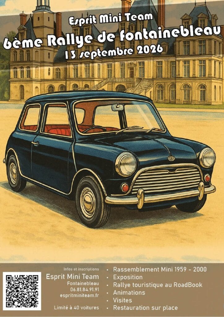 Affiche du 6e Rallye de Fontainebleau par Esprit Mini Team, 13 septembre 2026