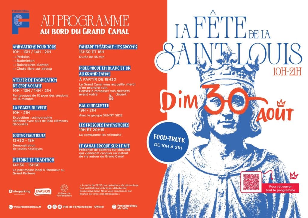 Official poster for the 2026 Saint Louis Festival at the Grand Canal in Fontainebleau, Sunday 30 August