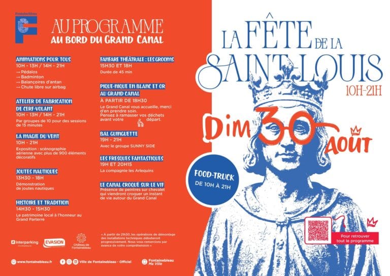 Offizielles Plakat zum Saint-Louis-Fest 2026 am Grand Canal in Fontainebleau, Sonntag, 30. August