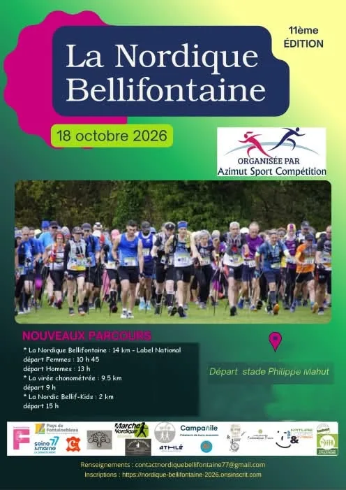 Affiche de La Nordique Bellifontaine 2026, marche nordique à Fontainebleau le 18 octobre