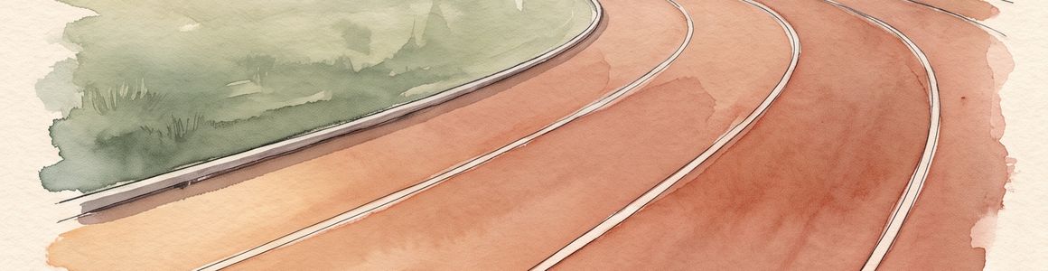 Aquarelle d’une piste d’athlétisme au petit matin