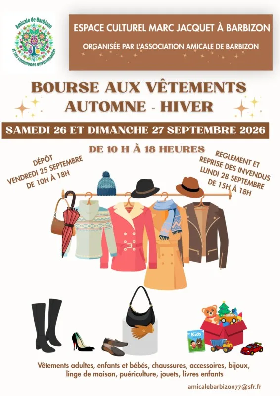 Bourse aux vêtements automne-hiver de l'Amicale de Barbizon, espace Marc Jacquet 2026