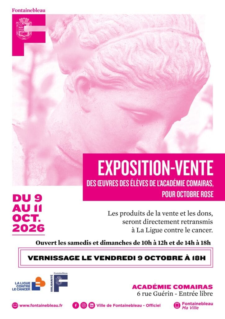 Exposition-vente des élèves de l'Académie Comairas pour Octobre Rose à Fontainebleau