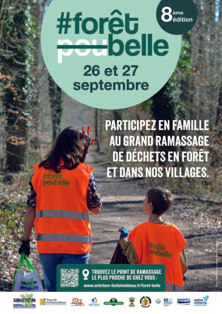Official poster for the SMICTOM’s ‘#ForetBelle 2026’ operation in the Fontainebleau region: forest litter pick-up on 26 and 27 September 2026