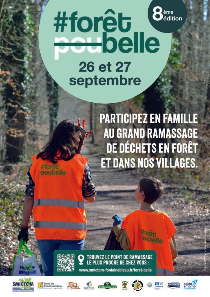 Affiche officielle de l operation #ForetBelle 2026 du SMICTOM de la region de Fontainebleau, ramassage des dechets en foret les 26 et 27 septembre 2026