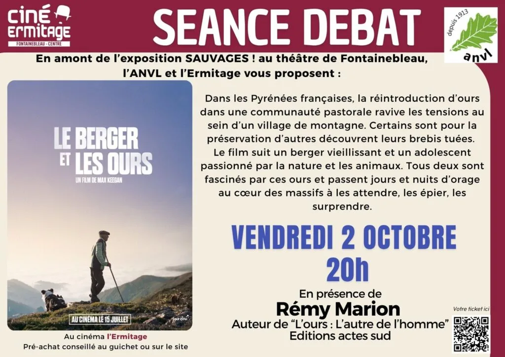 Séance-débat Le berger et les ours au cinéma l'Ermitage de Fontainebleau avec l'ANVL