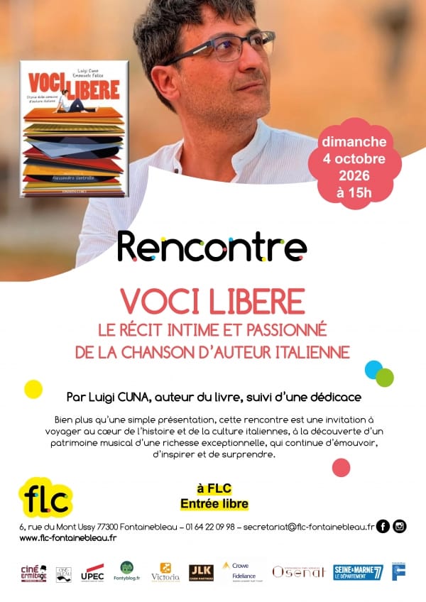 ‘Voci libere’ poster: a talk with Luigi Cuna at the FLC in Fontainebleau on 4 October 2026