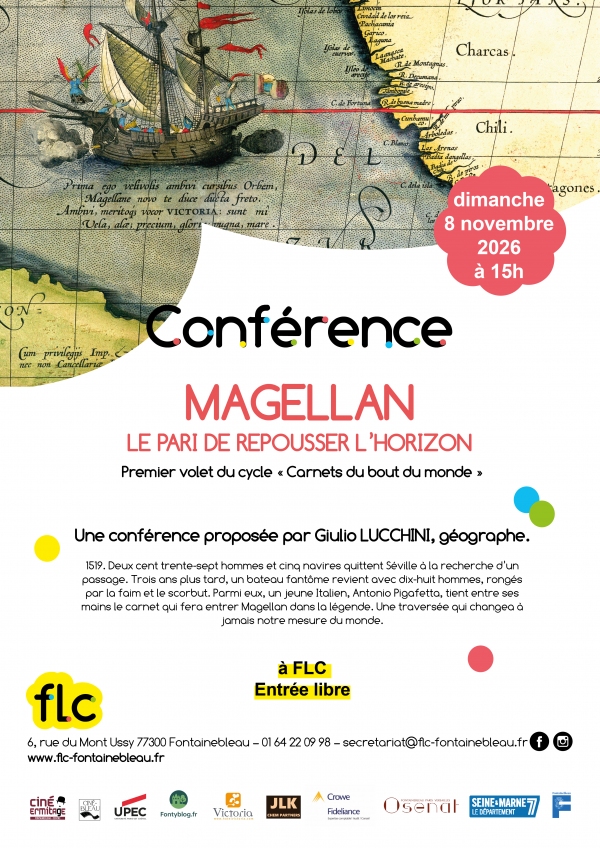 Plakat zur Magellan-Konferenz von Giulio Lucchini bei FLC in Fontainebleau, 8. November 2026