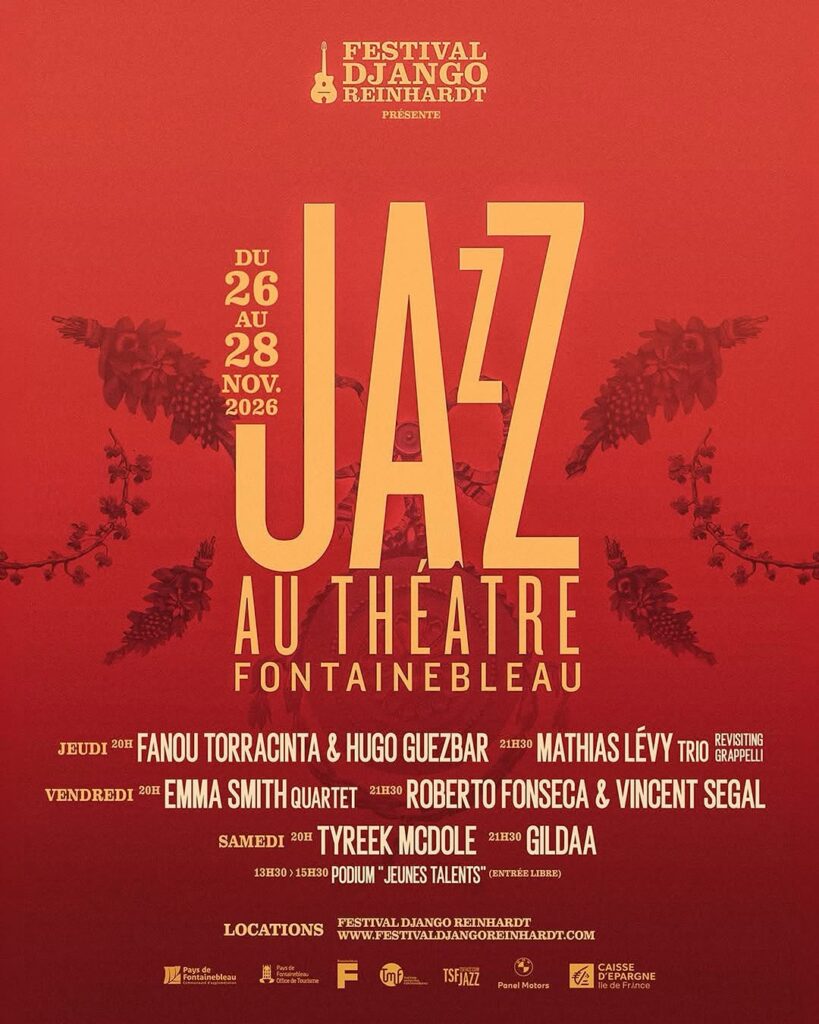 Affiche Jazz au Théâtre 2026, Festival Django Reinhardt au Théâtre municipal de Fontainebleau