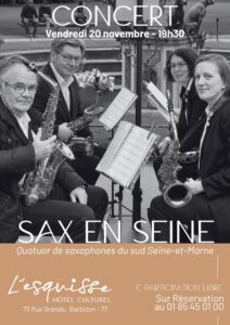 Plakat für das Konzert des Quartetts „Sax en Seine“ im „L’esquisse“, Freitag, 20. November, um 19:30 Uhr
