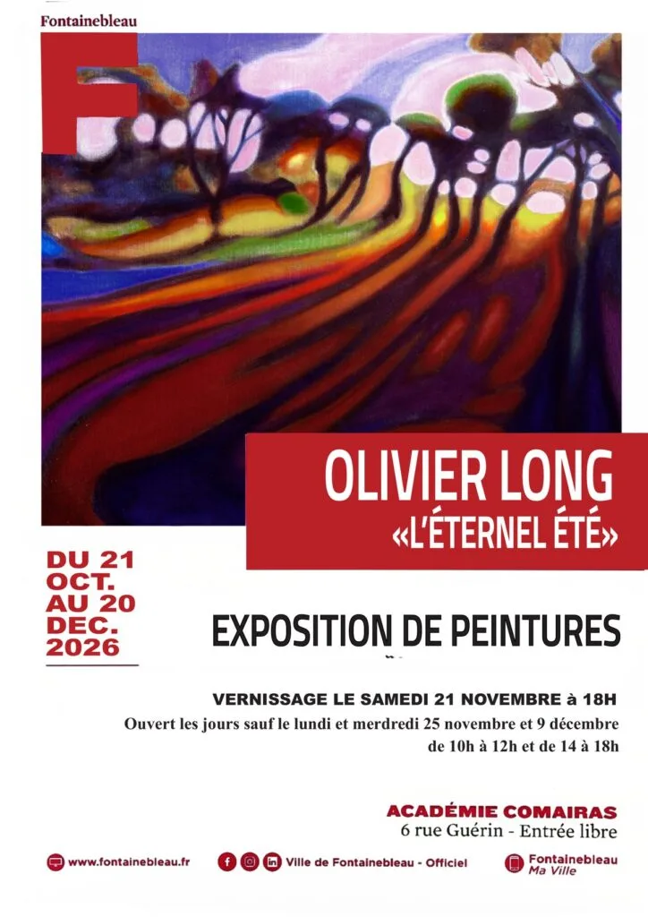 Plakat zur Ausstellung „Der ewige Sommer“ von Olivier Long, Académie Comairas, Fontainebleau