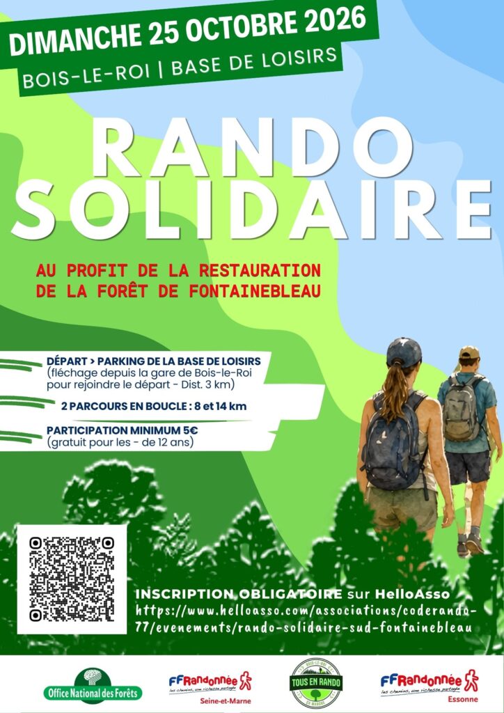 Affiche de la Rando solidaire pour la forêt de Fontainebleau à Bois-le-Roi, 25 octobre 2026