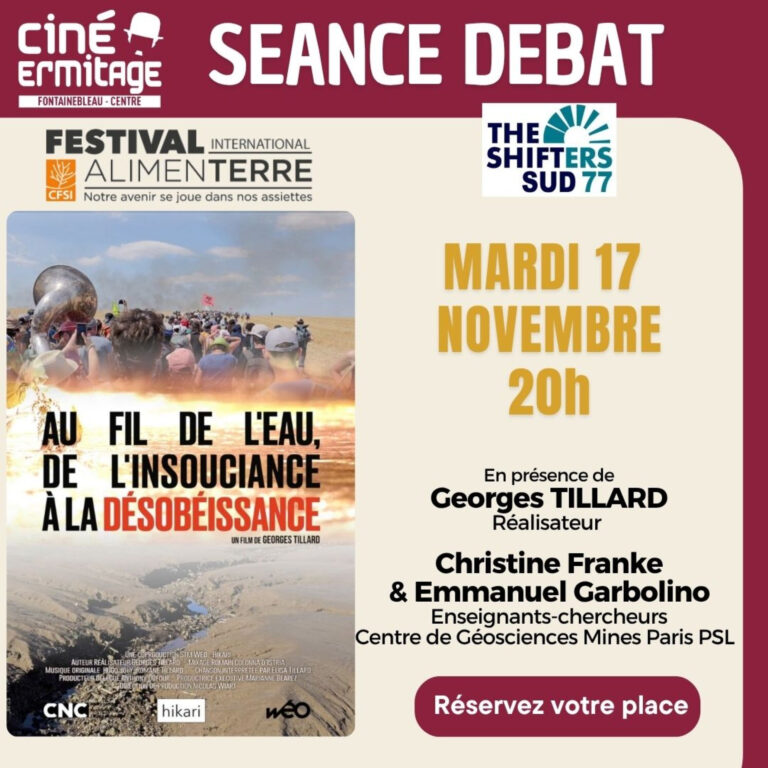 Affiche de la séance-débat « Au fil de l'eau » de Georges Tillard au cinéma l'Ermitage de Fontainebleau, 17 novembre 2026