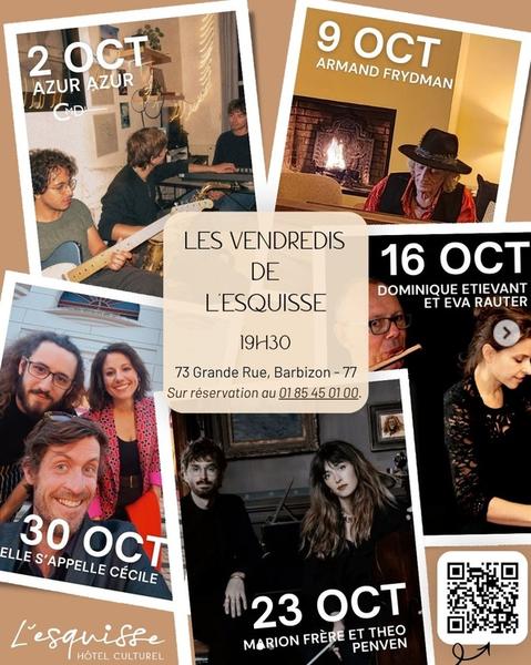 Affiche des vendredis musicaux de L'esquisse, hôtel culturel de Barbizon