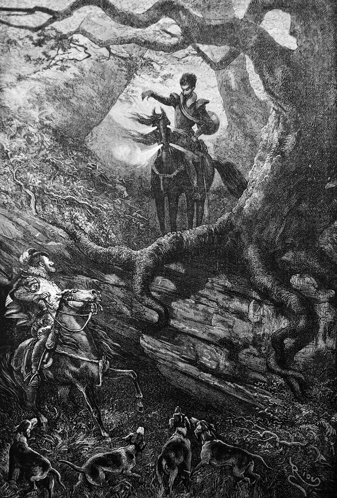 La vision d’Henri IV en forêt de Fontainebleau, gravure d’Édouard Riou, 1873
